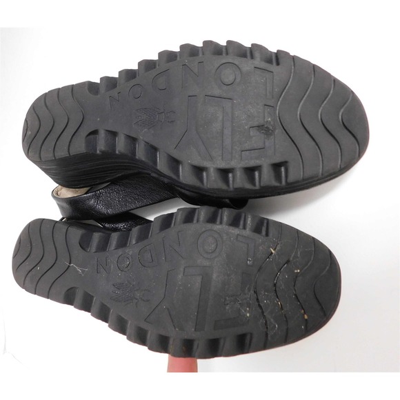 Fly London Yman Black Leather Slingback Wedge Sandals 37 6.5 - Picture 6 of 6